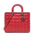 Shoulder Bag Large Lady Dior Zip Red Cannage Lambskin Leather