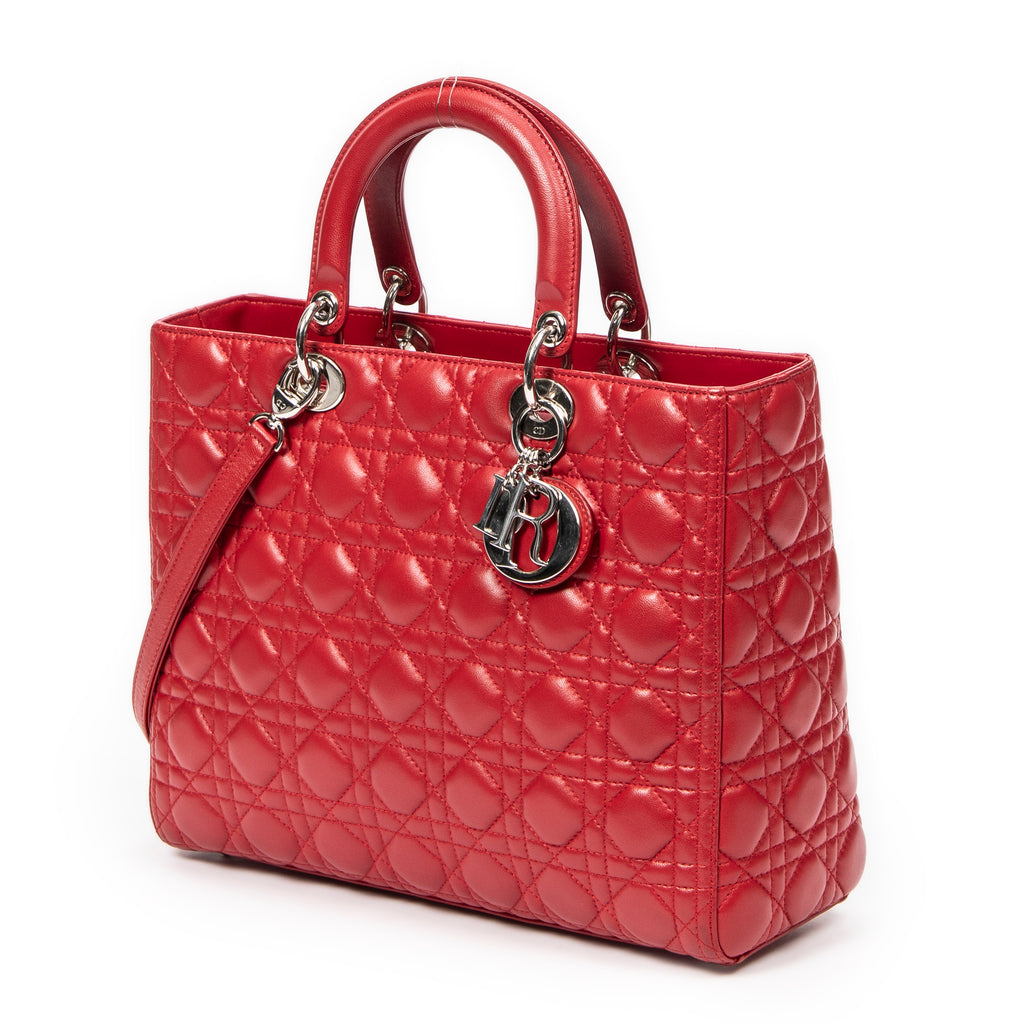 Shoulder Bag Large Lady Dior Zip Red Cannage Lambskin Leather