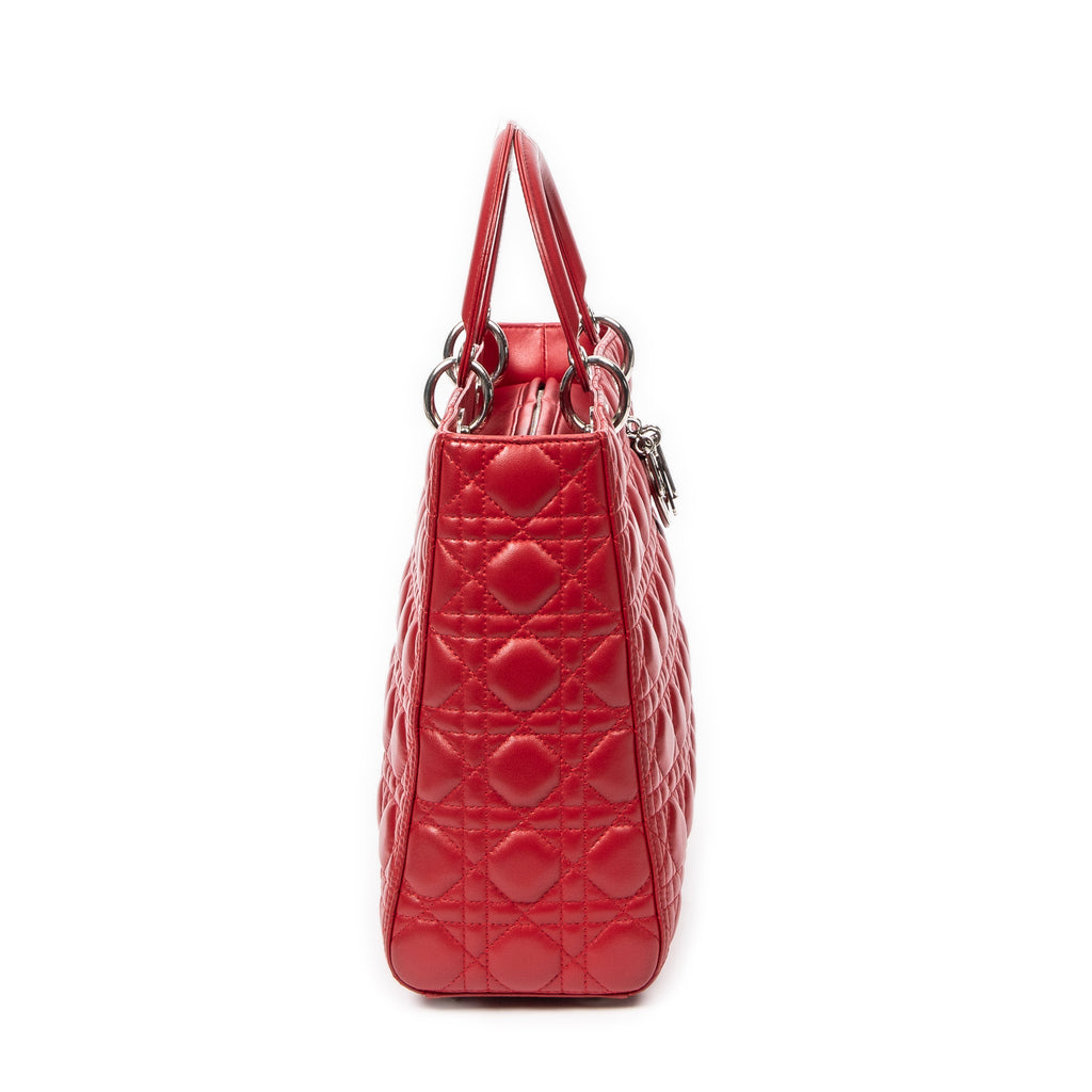 Shoulder Bag Large Lady Dior Zip Red Cannage Lambskin Leather