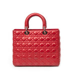 Shoulder Bag Large Lady Dior Zip Red Cannage Lambskin Leather