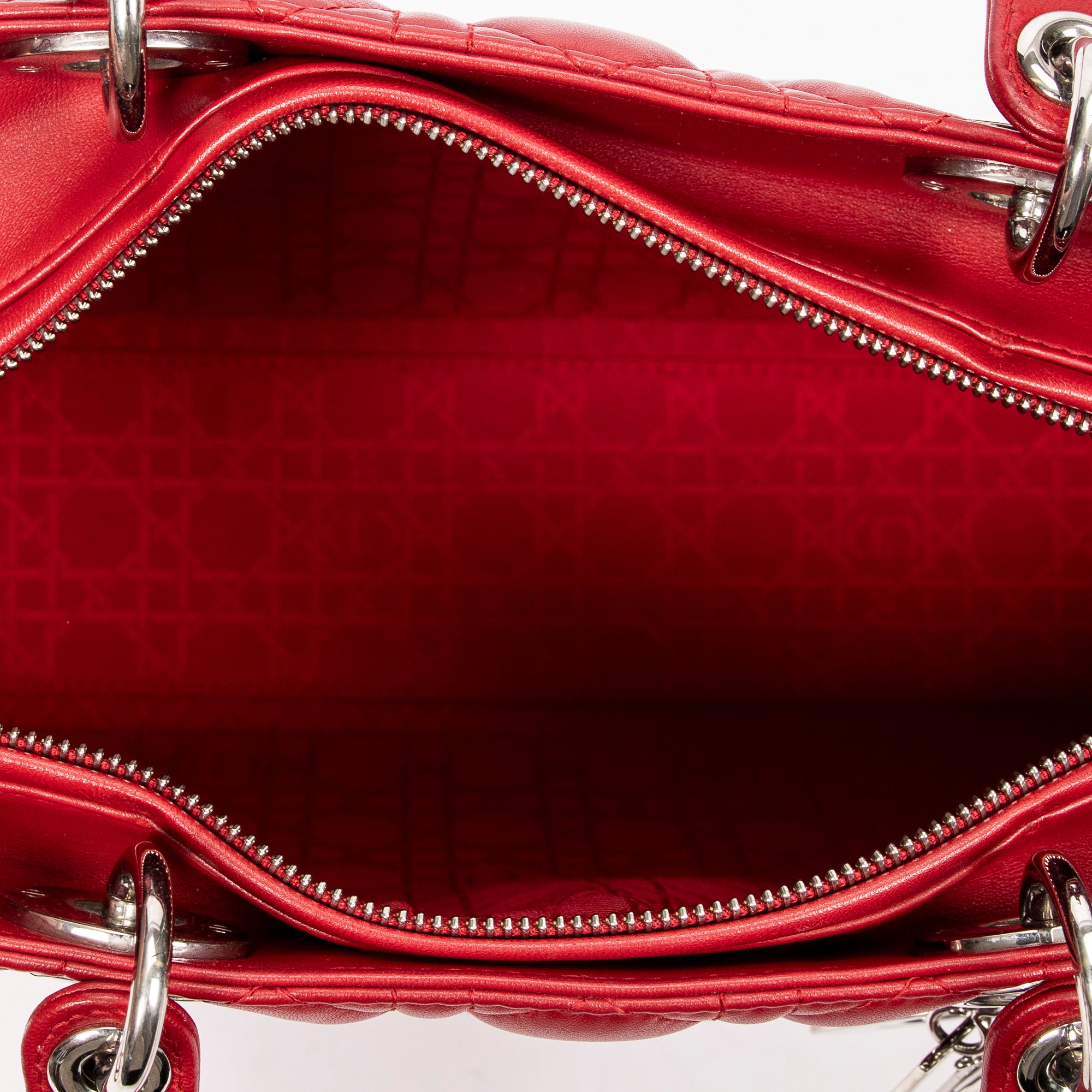 Shoulder Bag Large Lady Dior Zip Red Cannage Lambskin Leather