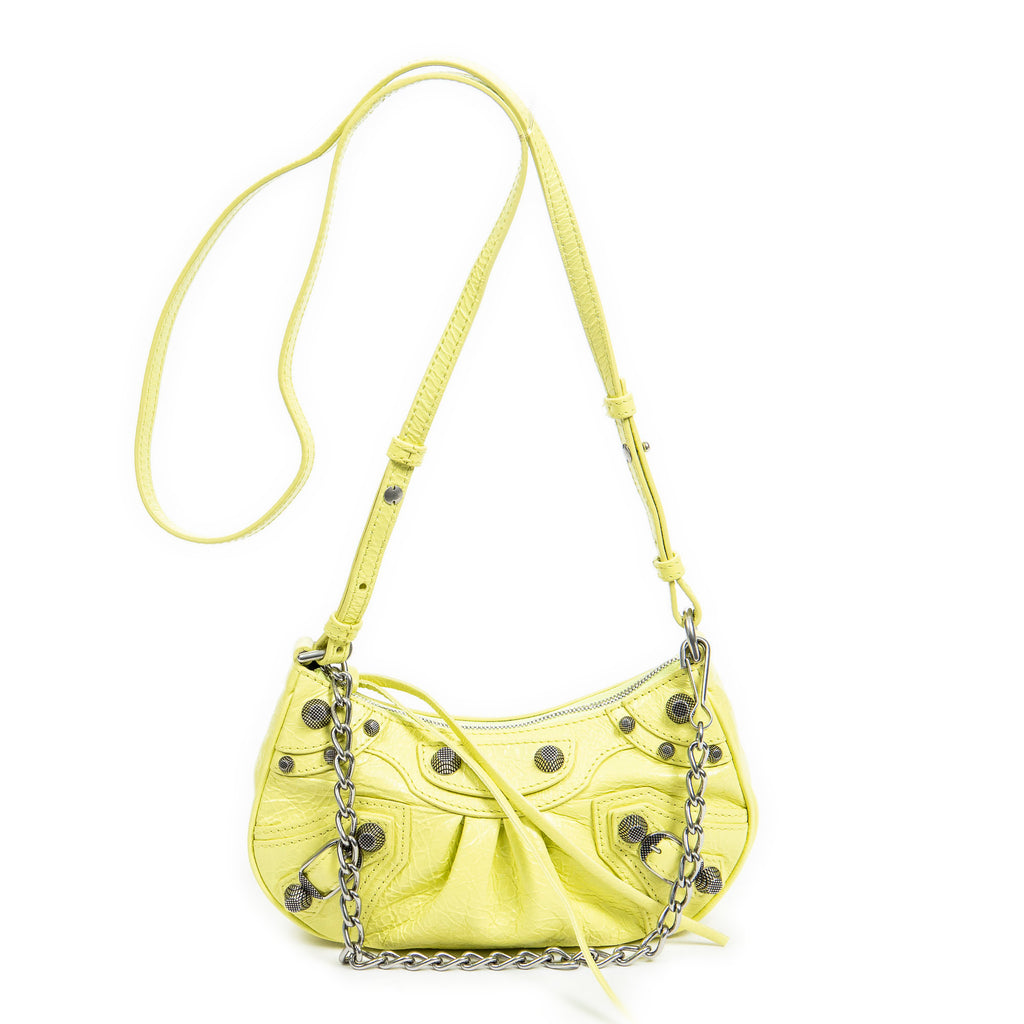 Shoulder Bag Mini Le Cagole Yellow Green Distressed Leather