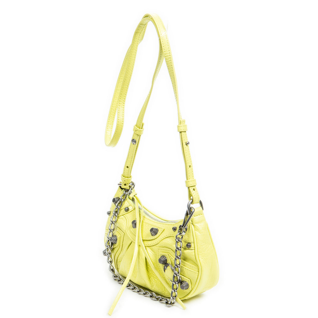 Shoulder Bag Mini Le Cagole Yellow Green Distressed Leather