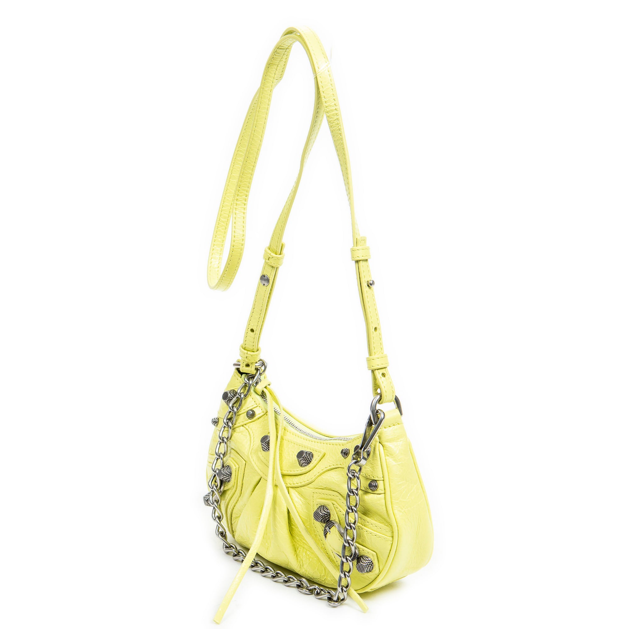 Shoulder Bag Mini Le Cagole Yellow Green Distressed Leather