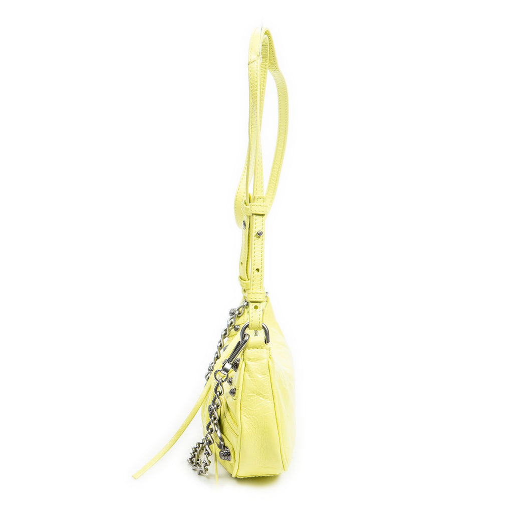 Shoulder Bag Mini Le Cagole Yellow Green Distressed Leather