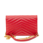 Shoulder Bag Envelope Wallet On Chain Red Quilted Grain de Poudre Leather