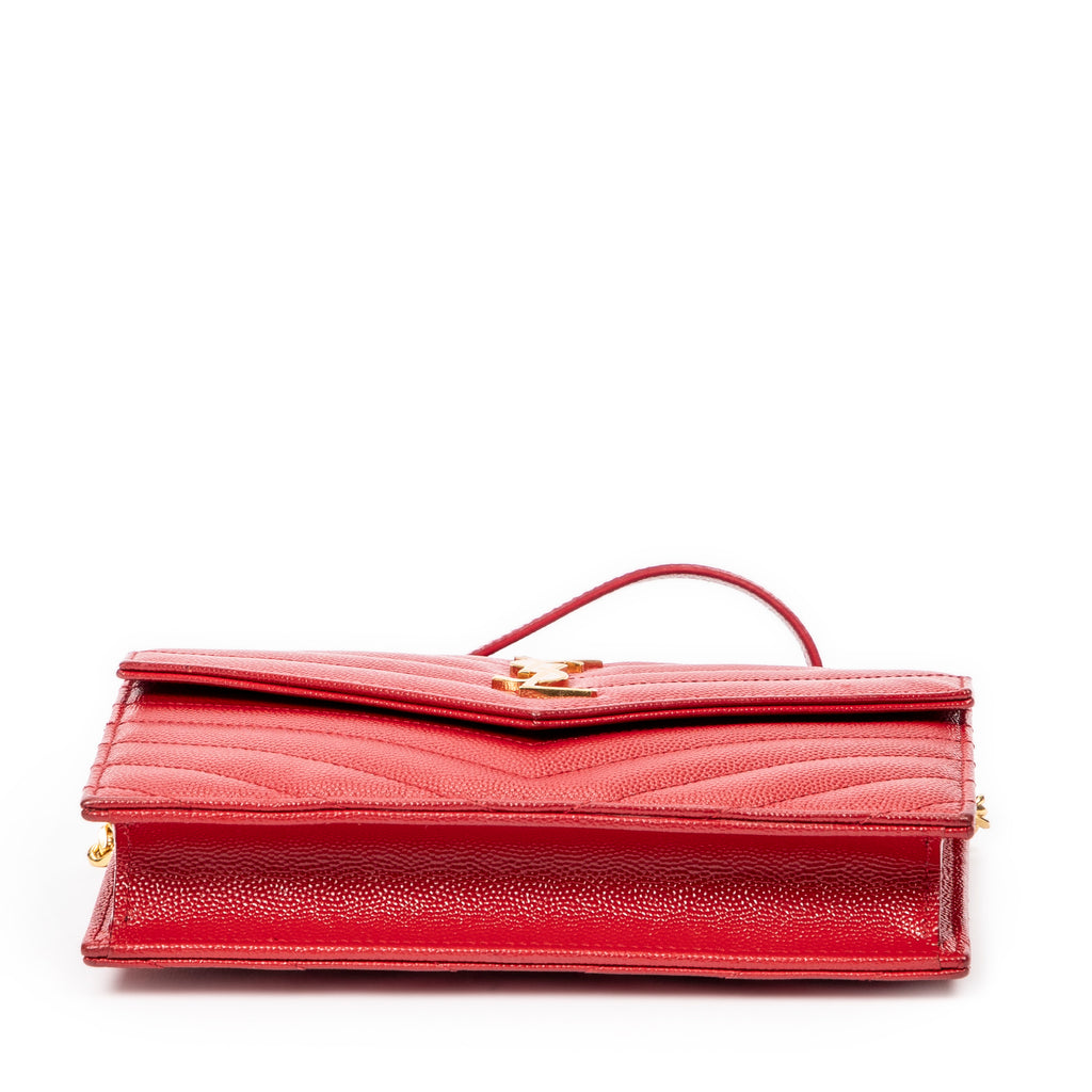 Shoulder Bag Envelope Wallet On Chain Red Quilted Grain de Poudre Leather