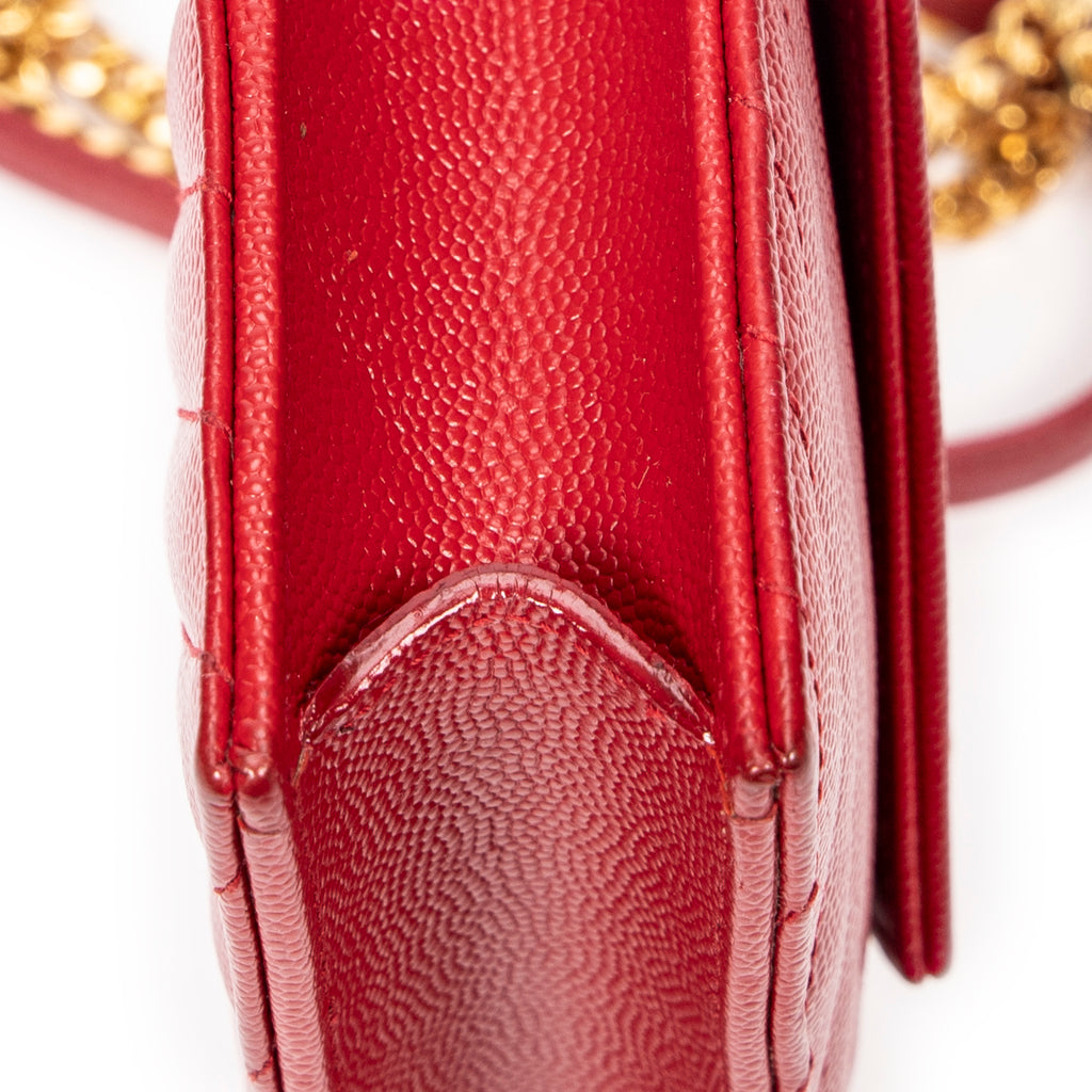 Shoulder Bag Envelope Wallet On Chain Red Quilted Grain de Poudre Leather