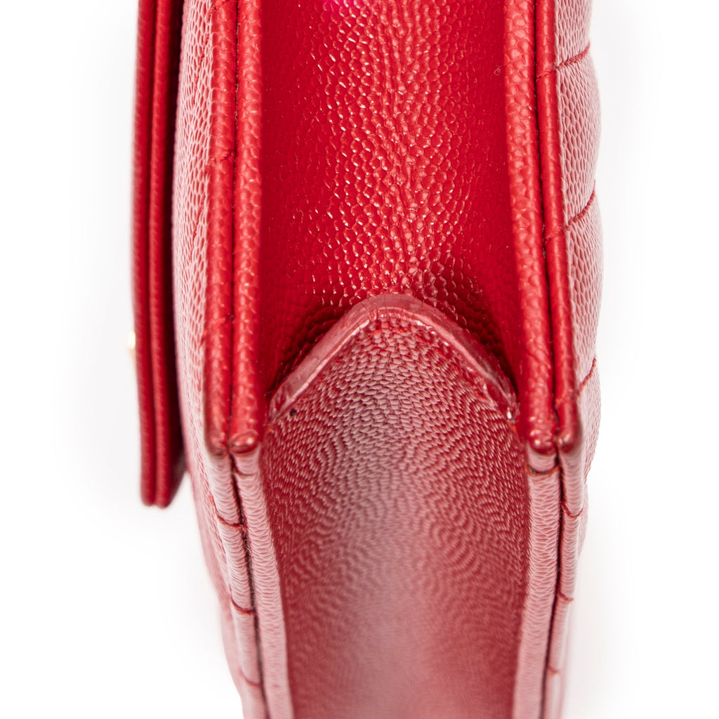 Shoulder Bag Envelope Wallet On Chain Red Quilted Grain de Poudre Leather