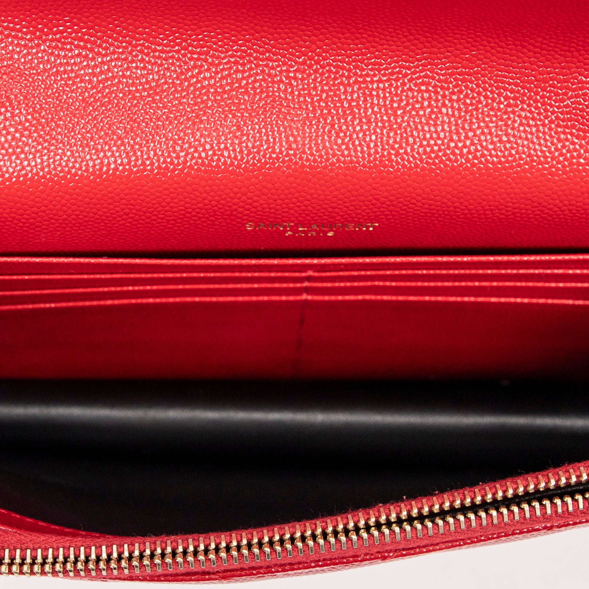 Shoulder Bag Envelope Wallet On Chain Red Quilted Grain de Poudre Leather