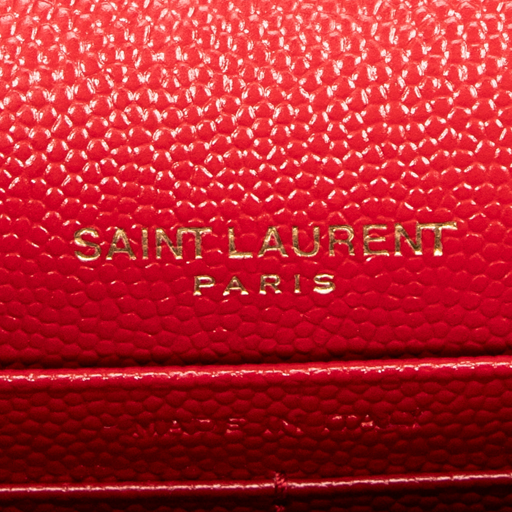 Shoulder Bag Envelope Wallet On Chain Red Quilted Grain de Poudre Leather