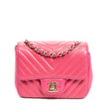 Shoulder Bag Square Classic Single Flap Fuchsia Quilted Chevron Leather