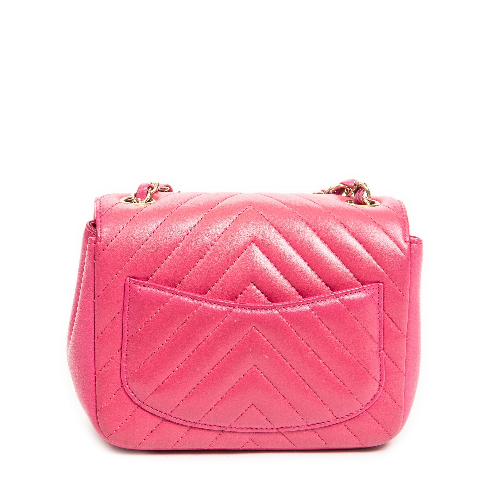 Shoulder Bag Square Classic Single Flap Fuchsia Quilted Chevron Leather