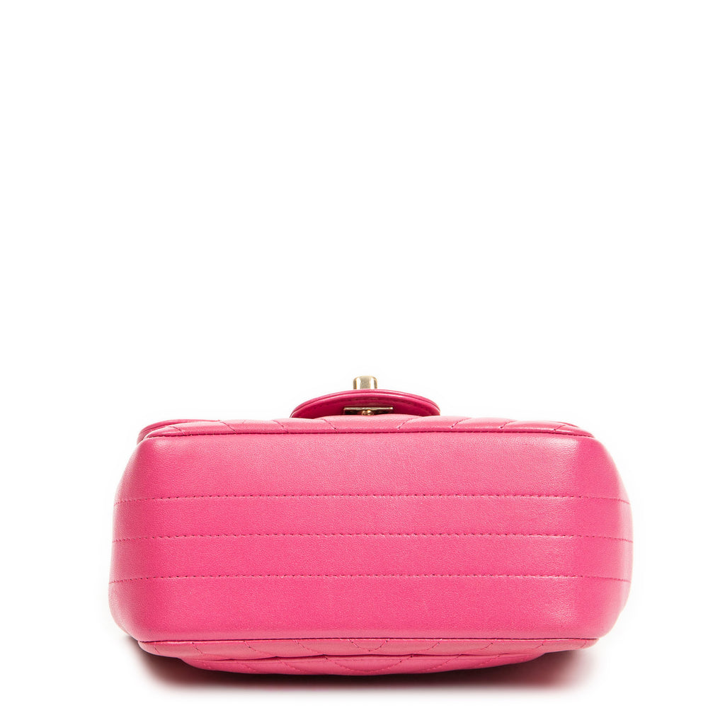 Shoulder Bag Square Classic Single Flap Fuchsia Quilted Chevron Leather
