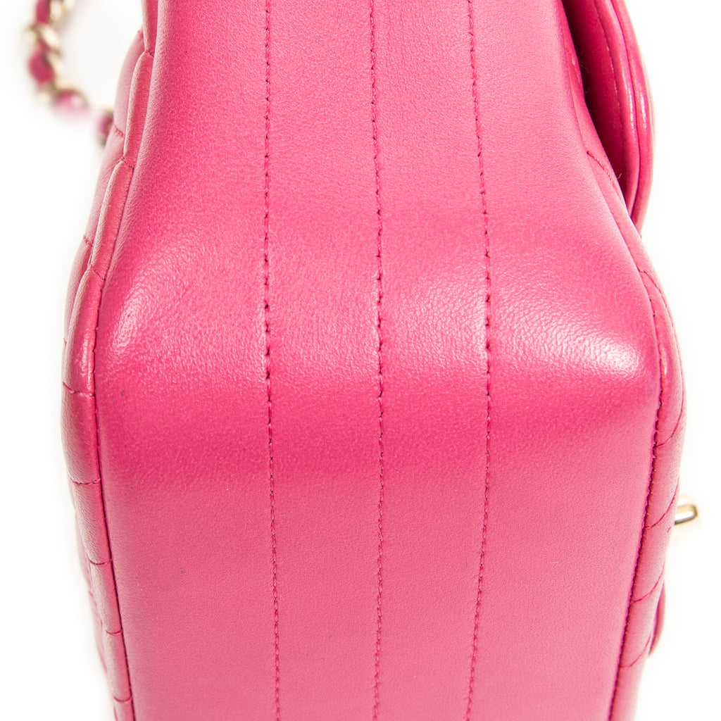 Shoulder Bag Square Classic Single Flap Fuchsia Quilted Chevron Leather