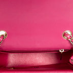 Shoulder Bag Square Classic Single Flap Fuchsia Quilted Chevron Leather