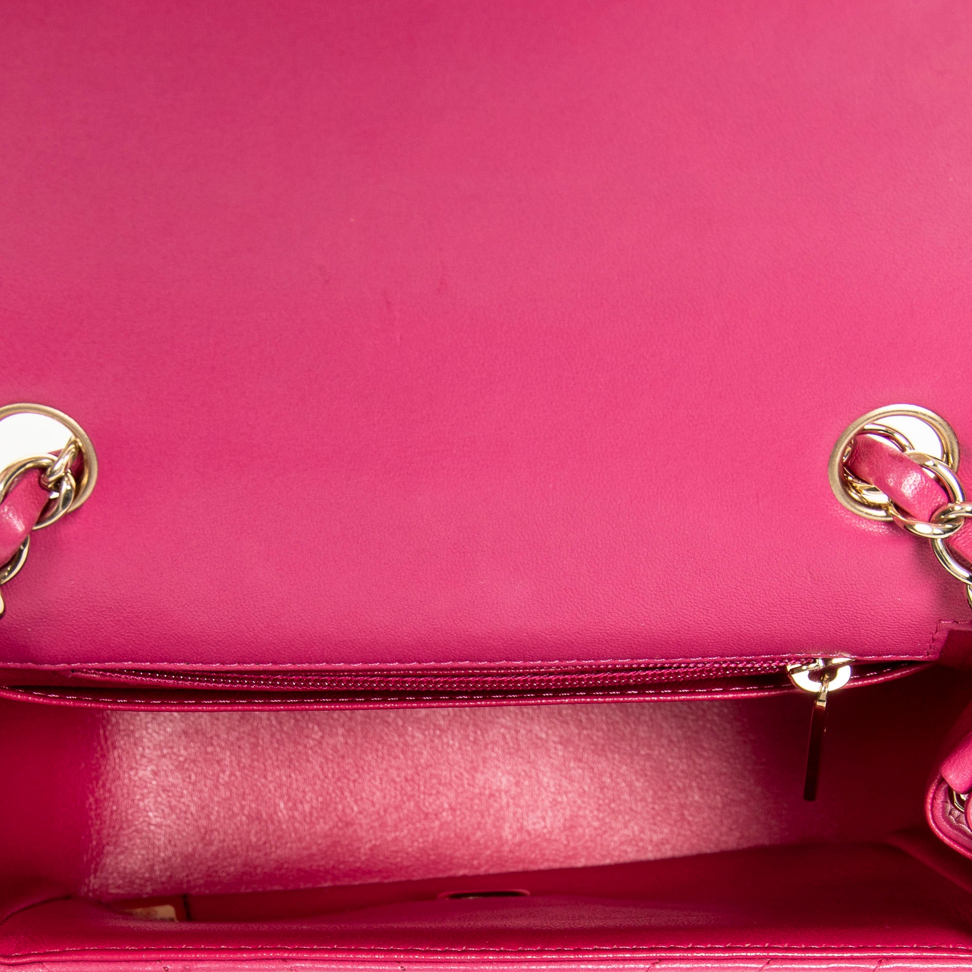 Shoulder Bag Square Classic Single Flap Fuchsia Quilted Chevron Leather