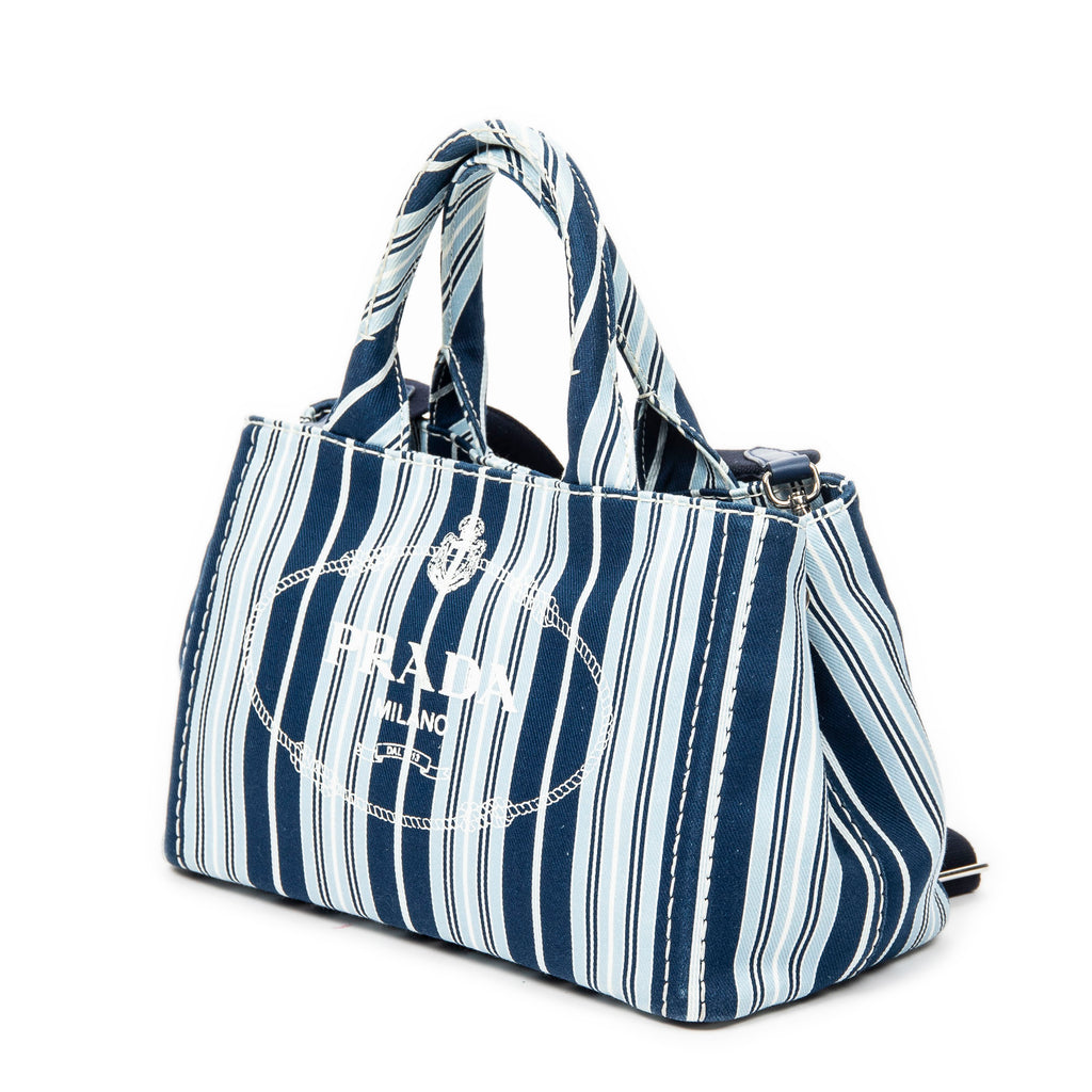 Shoulder Bag Small Canapa Tote Light Blue Striped Canapa Canvas