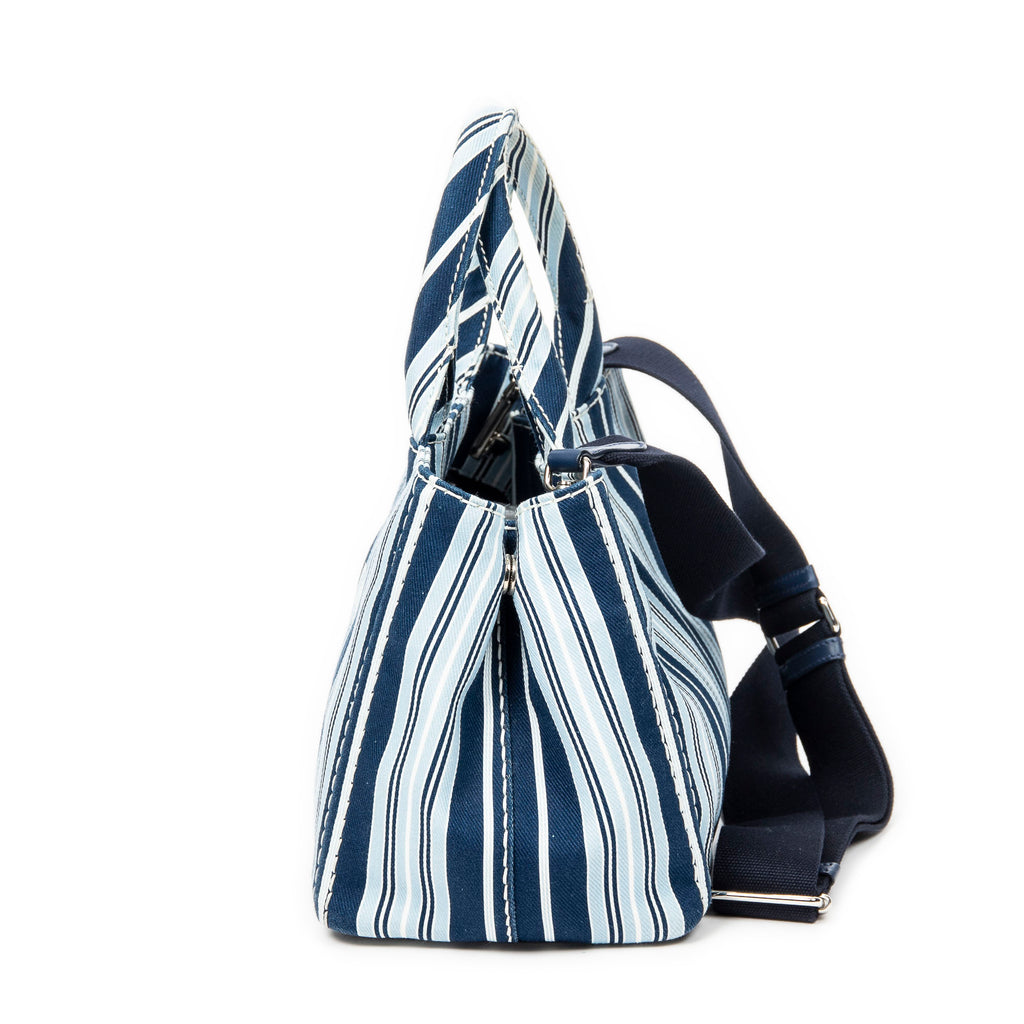 Shoulder Bag Small Canapa Tote Light Blue Striped Canapa Canvas