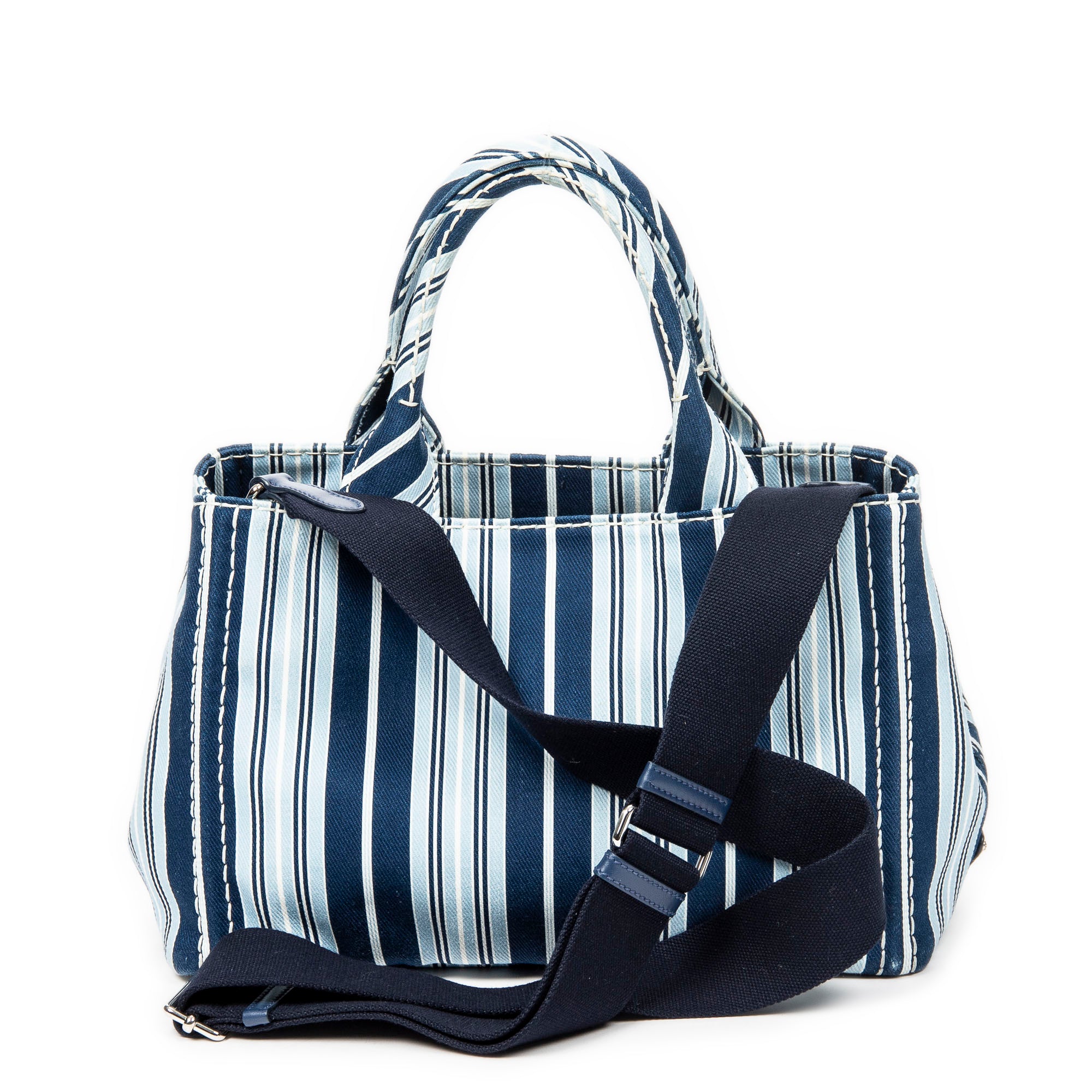 Shoulder Bag Small Canapa Tote Light Blue Striped Canapa Canvas