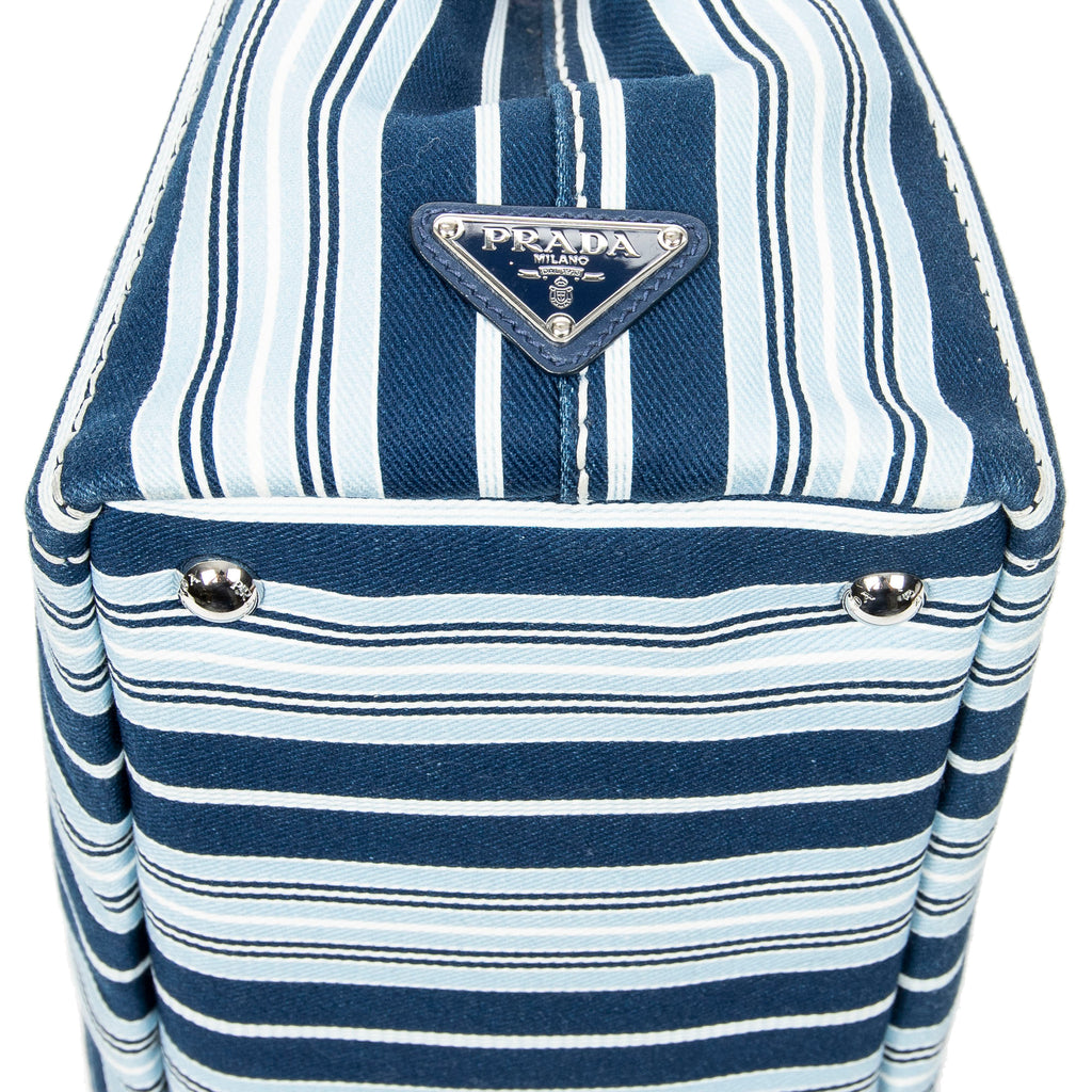 Shoulder Bag Small Canapa Tote Light Blue Striped Canapa Canvas