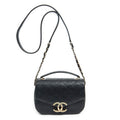 Bolso de Hombro Pequeño CC Cuba Asa Superior Cuero Caviar Acolchado Negro