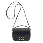 Bolso de Hombro Pequeño CC Cuba Asa Superior Cuero Caviar Acolchado Negro