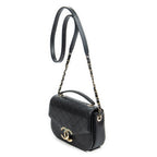 Bolso de Hombro Pequeño CC Cuba Asa Superior Cuero Caviar Acolchado Negro