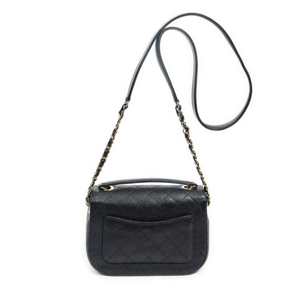 Bolso de Hombro Pequeño CC Cuba Asa Superior Cuero Caviar Acolchado Negro
