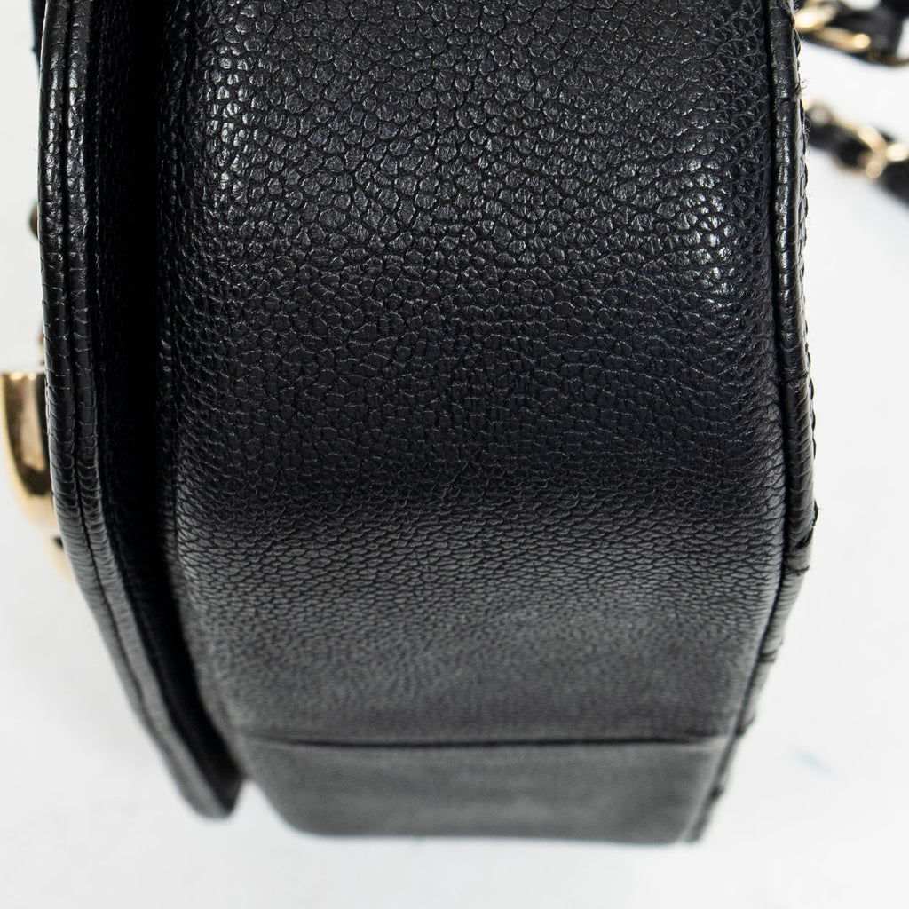 Bolso de Hombro Pequeño CC Cuba Asa Superior Cuero Caviar Acolchado Negro
