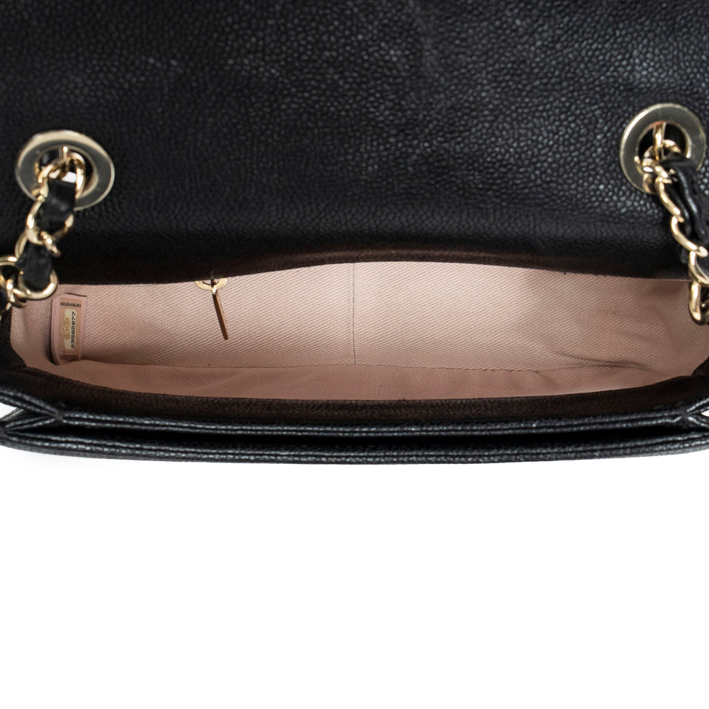 Bolso de Hombro Pequeño CC Cuba Asa Superior Cuero Caviar Acolchado Negro