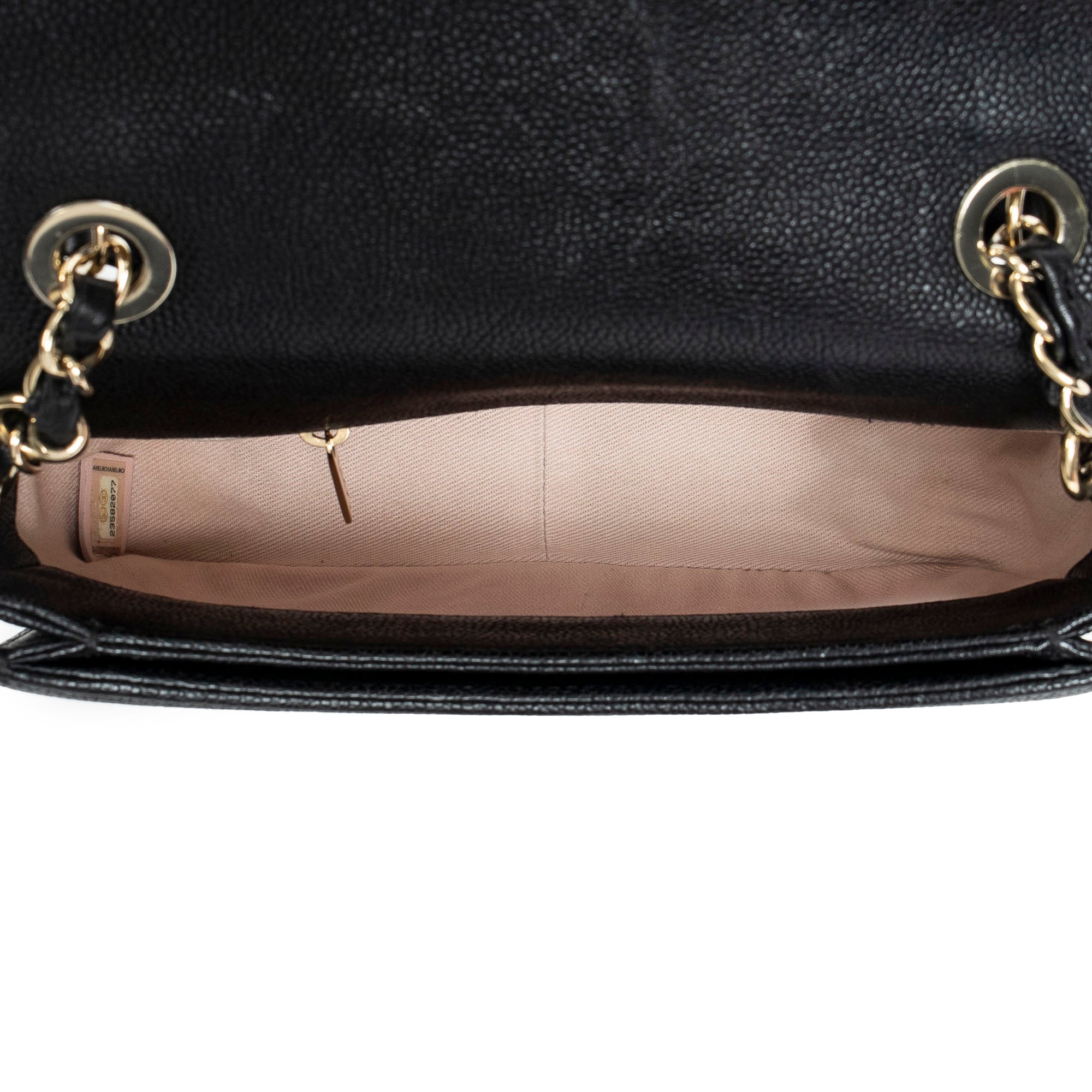 Bolso de Hombro Pequeño CC Cuba Asa Superior Cuero Caviar Acolchado Negro