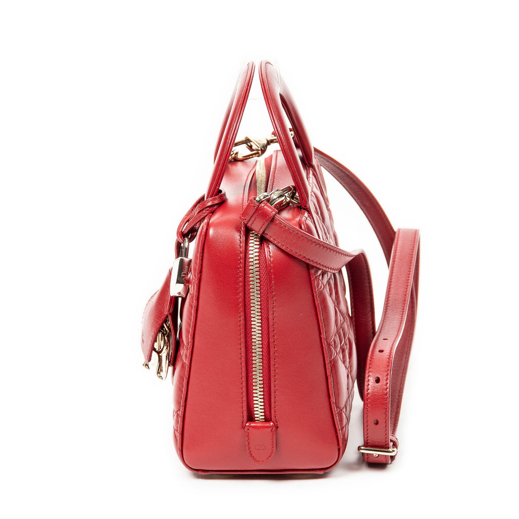 Shoulder Bag Lily Tote Red Cannage Lambskin Leather