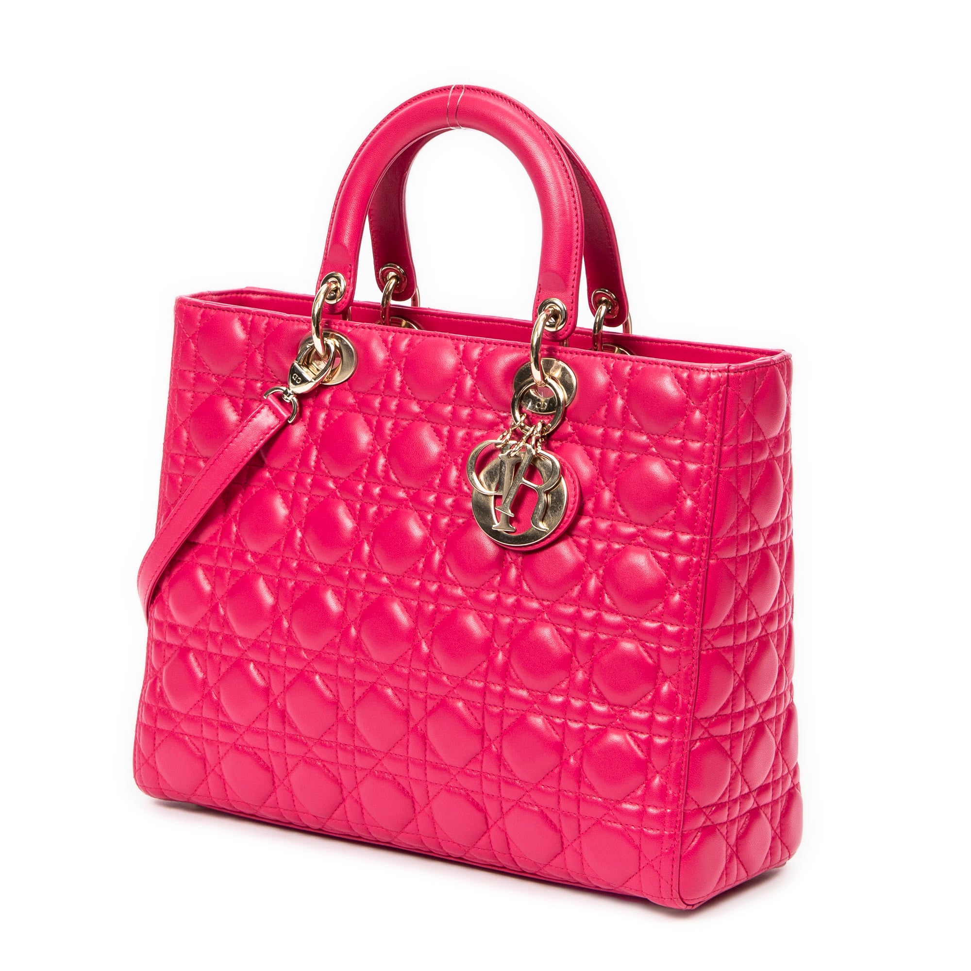 Shoulder Bag Large Lady Dior Zip Pink Cannage Lambskin Leather
