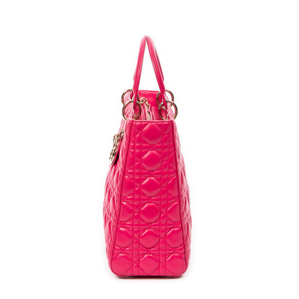Shoulder Bag Large Lady Dior Zip Pink Cannage Lambskin Leather