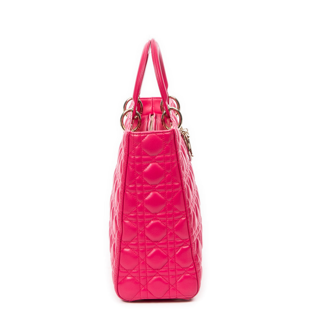 Shoulder Bag Large Lady Dior Zip Pink Cannage Lambskin Leather
