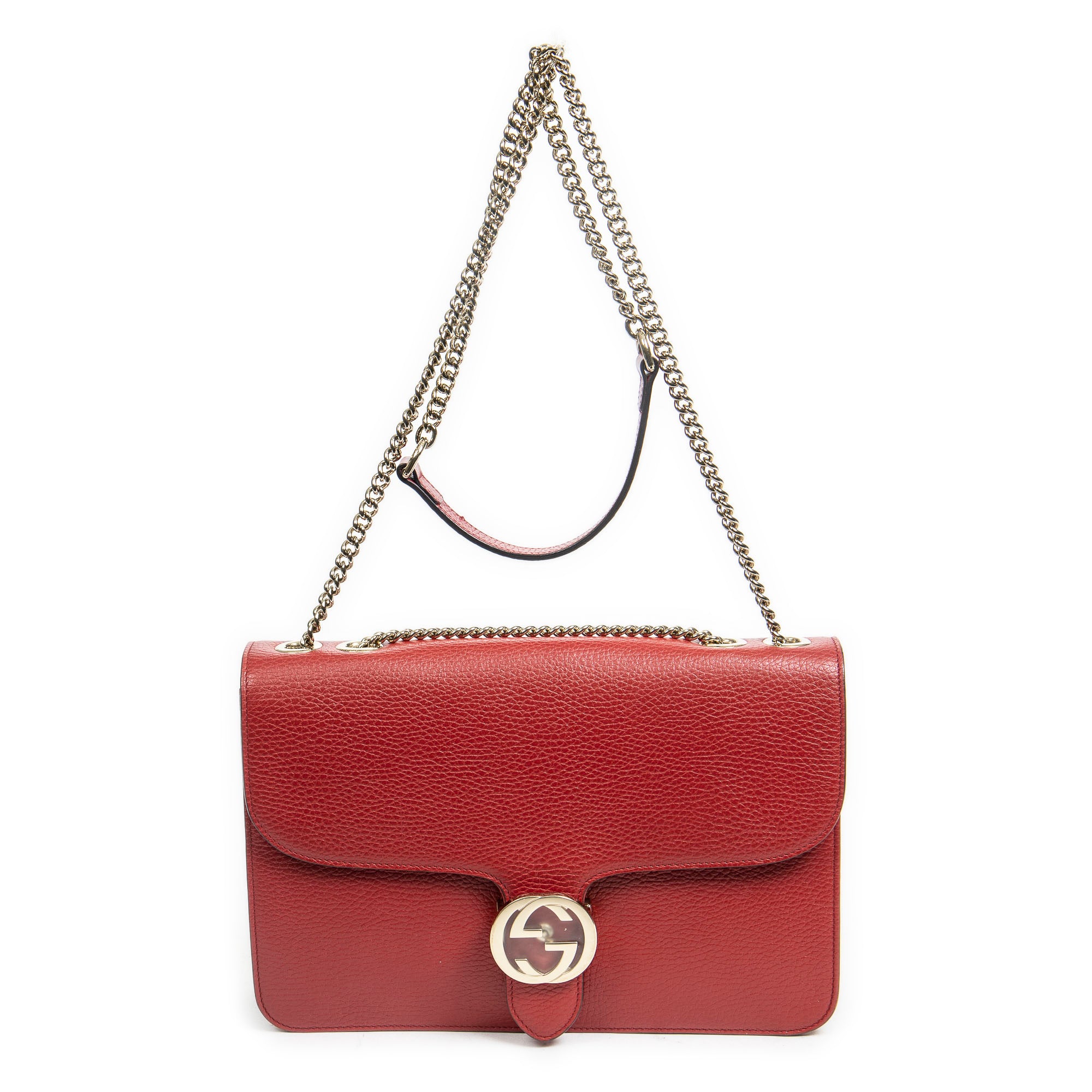 Shoulder Bag Medium Interlocking GG Chain Crossbody Red Grained Leather
