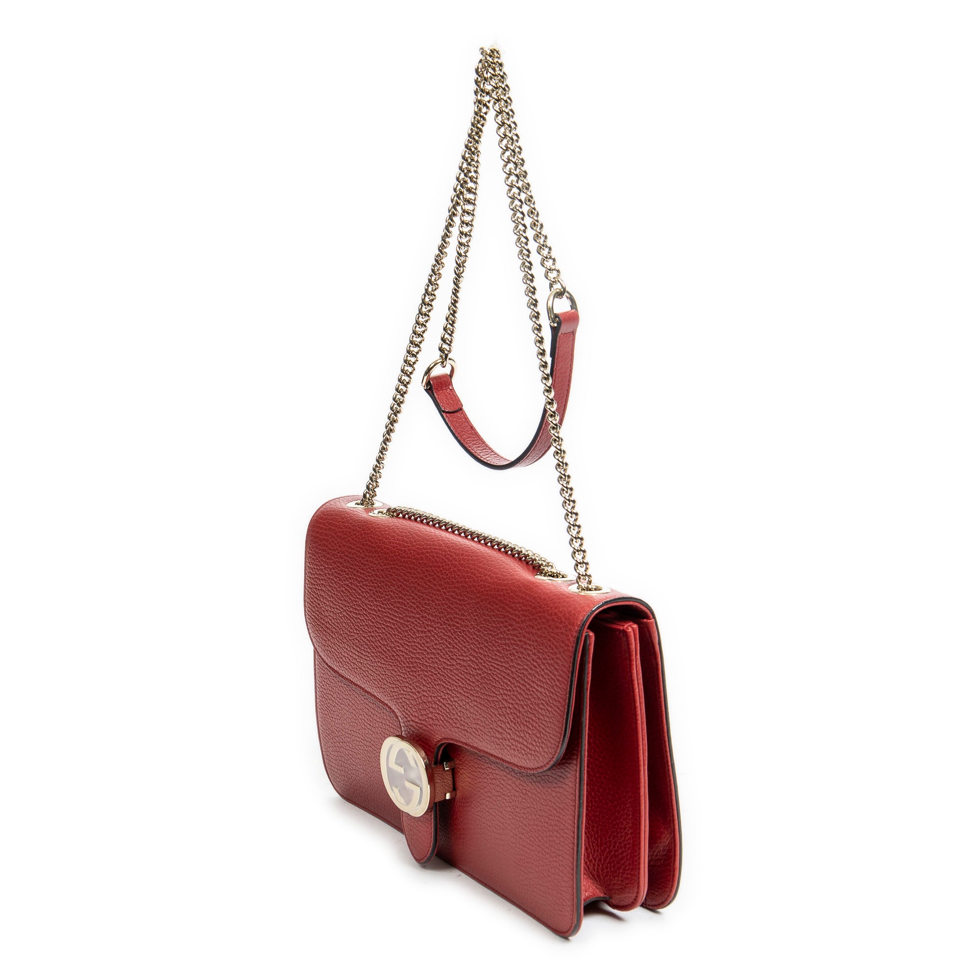 Shoulder Bag Medium Interlocking GG Chain Crossbody Red Grained Leather