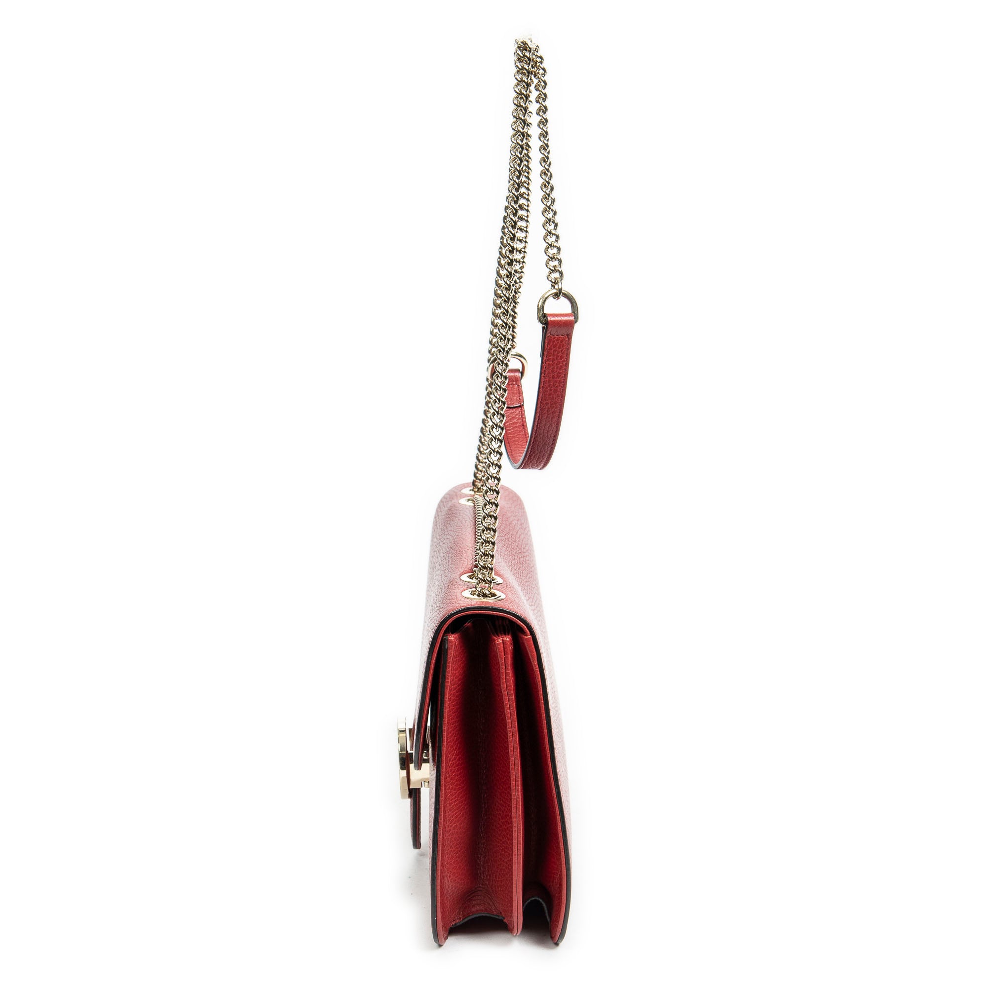Shoulder Bag Medium Interlocking GG Chain Crossbody Red Grained Leather