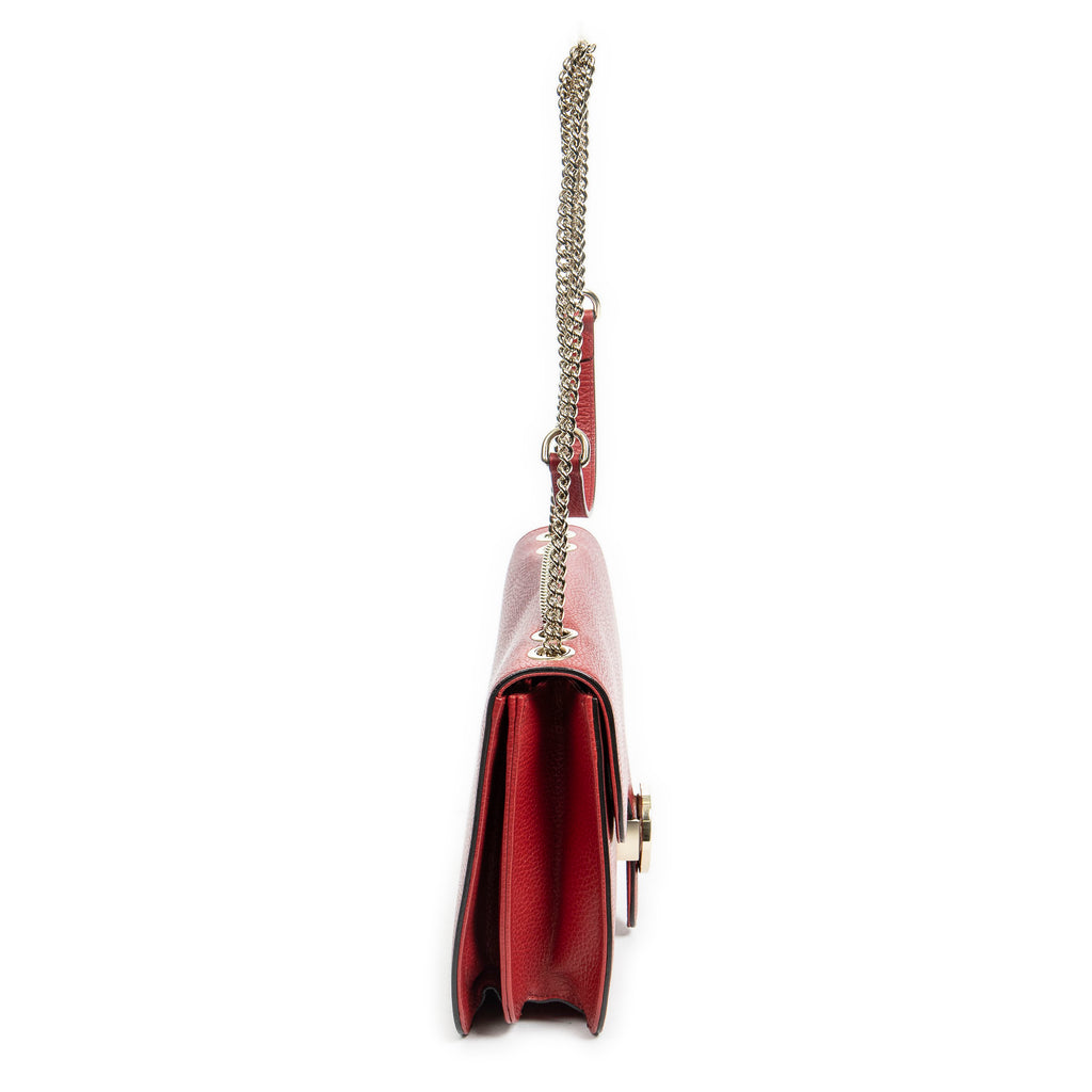 Shoulder Bag Medium Interlocking GG Chain Crossbody Red Grained Leather