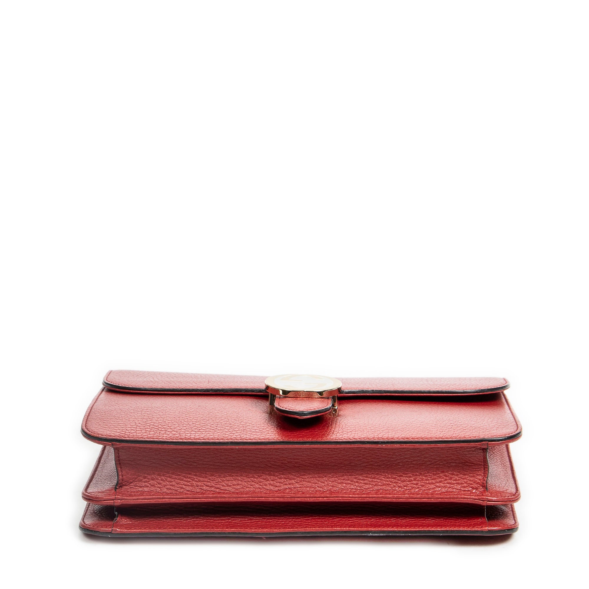 Shoulder Bag Medium Interlocking GG Chain Crossbody Red Grained Leather