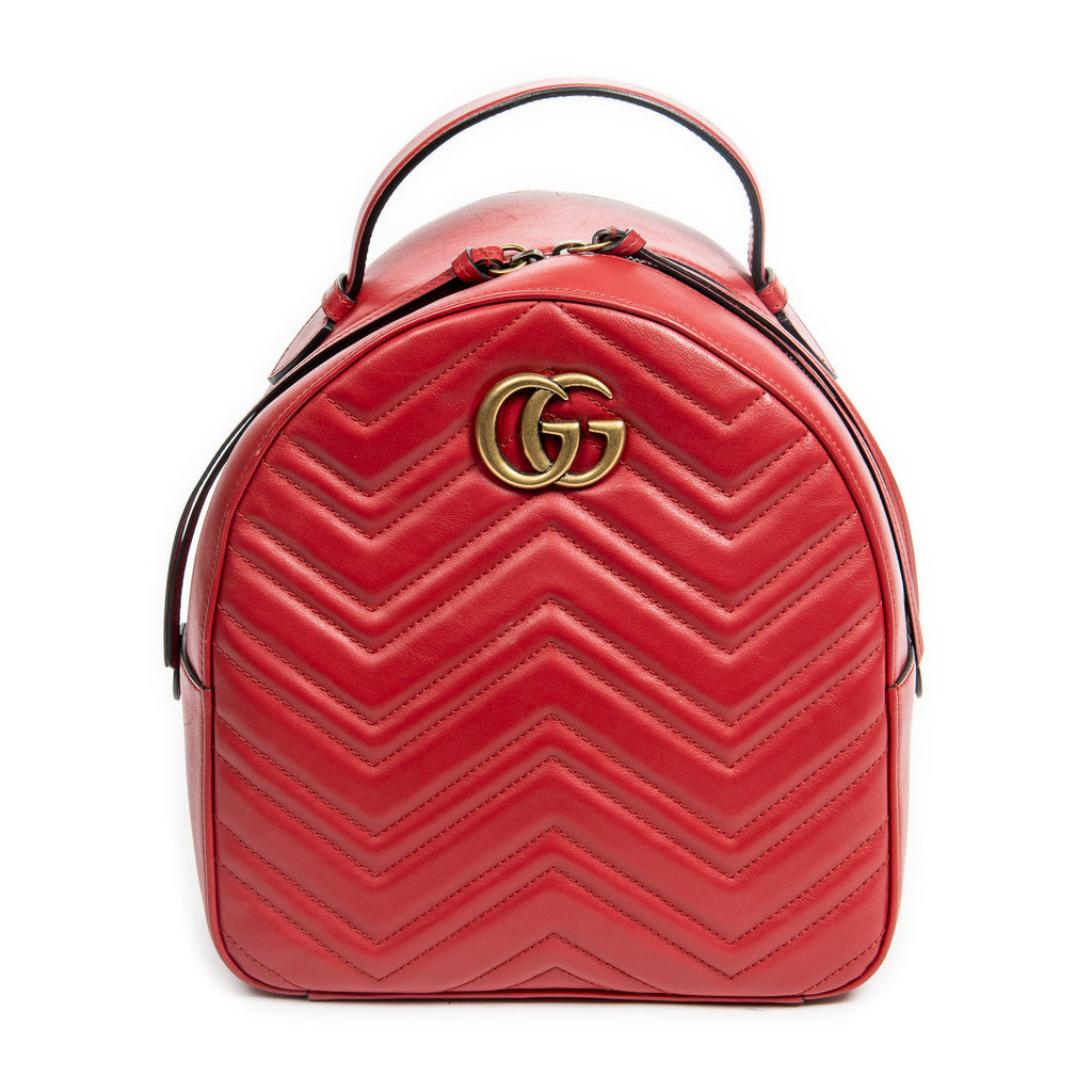 Shoulder Bag GG Marmont Backpack Red Quilted Chevron Calfskin Leather