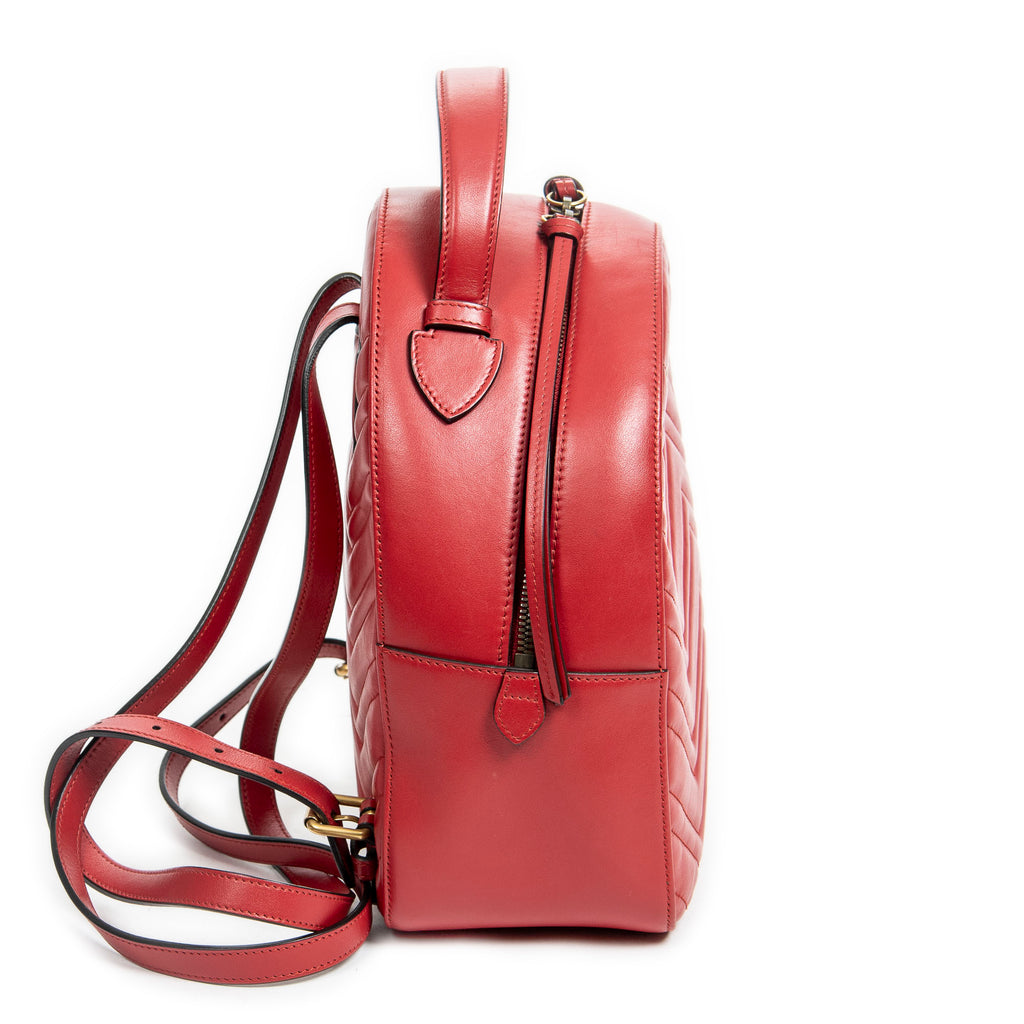 Shoulder Bag GG Marmont Backpack Red Quilted Chevron Calfskin Leather