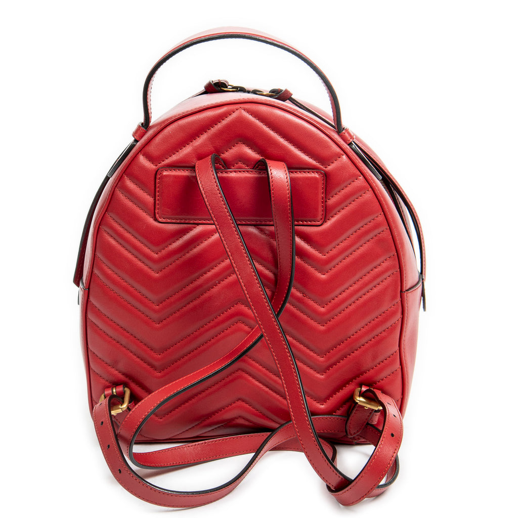 Shoulder Bag GG Marmont Backpack Red Quilted Chevron Calfskin Leather