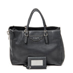 Shoulder Bag Mini Papier A4 Tote Black Grained Calfskin Leather