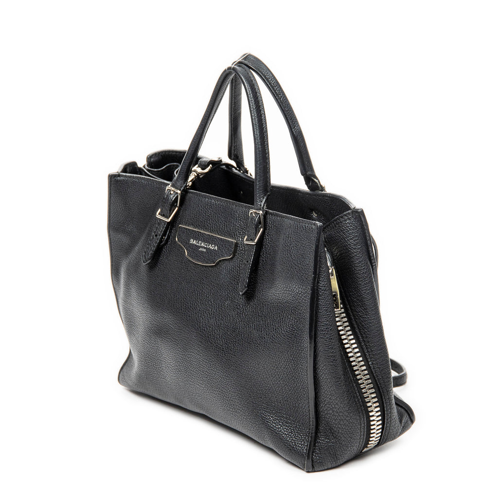 Shoulder Bag Mini Papier A4 Tote Black Grained Calfskin Leather