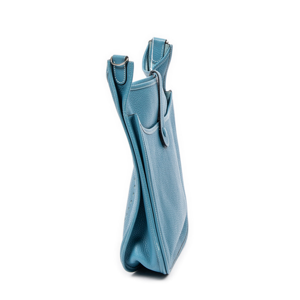 Sac bandoulière Evelyne II GM cuir Clémence Bleu Jean