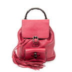 Shoulder Bag Small Bamboo Tassel Backpack Magenta Grained Leather