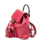 Shoulder Bag Small Bamboo Tassel Backpack Magenta Grained Leather