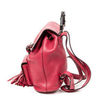 Shoulder Bag Small Bamboo Tassel Backpack Magenta Grained Leather